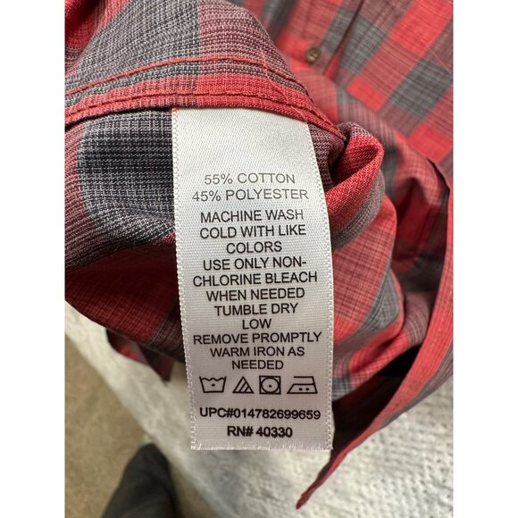 Haggar Red & Gray Plaid Button-Down Long Sleeve Shirt Mens Medium Cotton Blend - Picture 5 of 6
